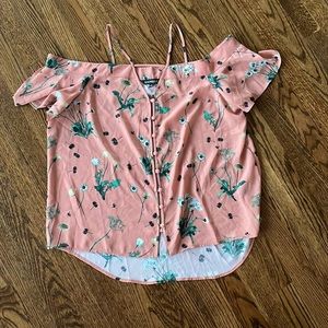 Express off the shoulder button front top